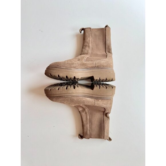 ZARA Brown Suede Leather Lug Sole Platform Ankle Chelsea Boots, Size 36 - Picture 9 of 16
